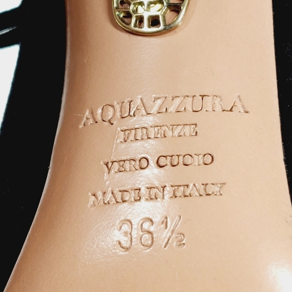 Aquazzura Black Suede Sexy Thing Fringe Peep Toe Booties Sandals Heels B163 - Picture 9 of 12